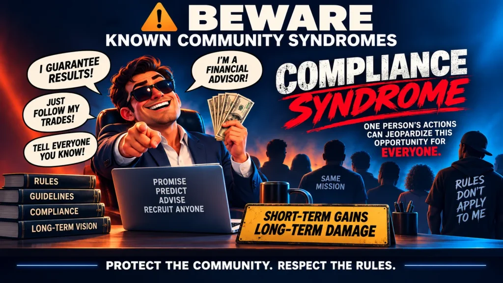 Compliance Syndrome: One person’s actions can jeopardize this opportunity for everyone – protect the community, respect the rules